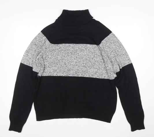 Karen Scott Womens Black Cotton Roll Neck Jumper Size L