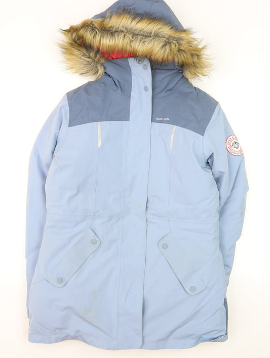 Quechua Teens Blue Waterproof Hooded Parka Jacket Size 14