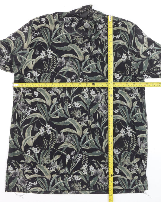 ICHI Women’s Black Floral Long Sleeve Tunic Blouse Size L