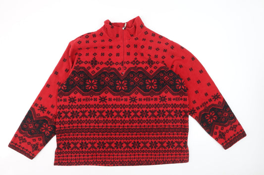 Additional front view of Coldwater Creek unisex red fair isle fleece 1/4 zip sweatshirt 2xl