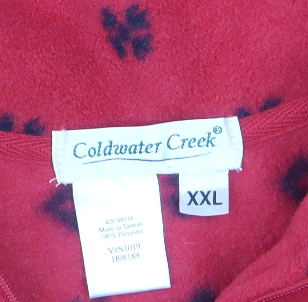Brand and care label for Coldwater Creek unisex red fair isle fleece 1/4 zip sweatshirt 2xl
