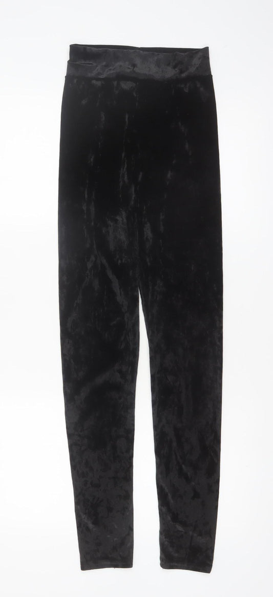 PrettyLittleThing Womens Black Velvet Leggings Size 8
