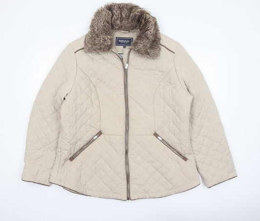 Maine New England Women's Beige Quilted Jacket Size 20 Faux Fur Collar