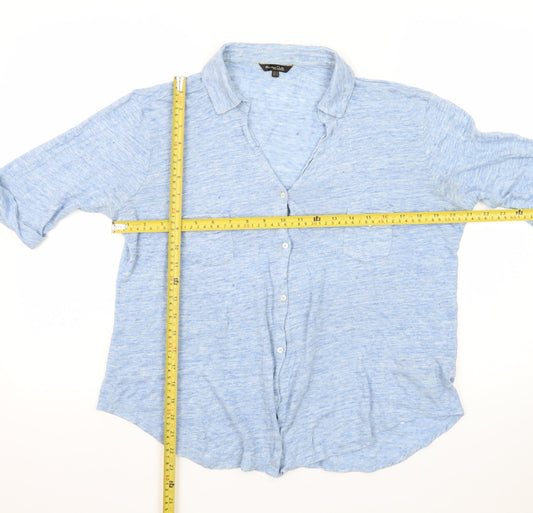 Massimo Dutti Women's Blue Linen Cotton Button-Up Shirt XL