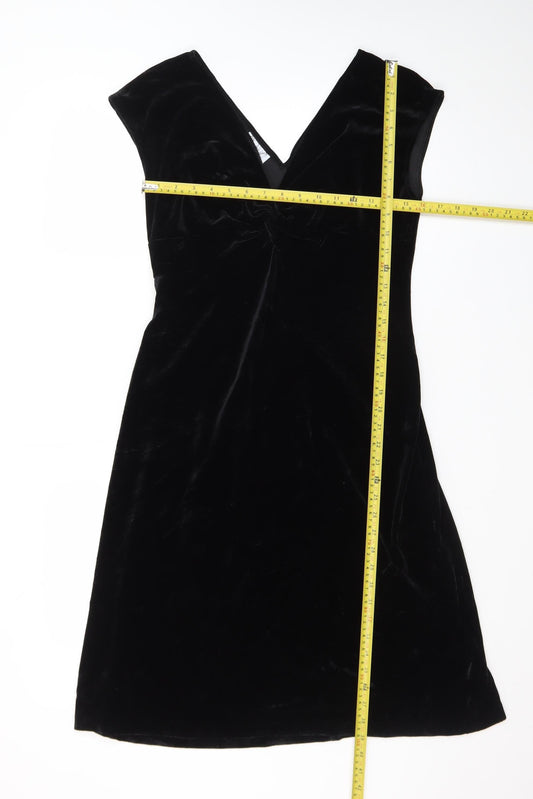 Maggy L Women’s Black Velvet Sheath Dress Size 10 Sleeveless V-Neck