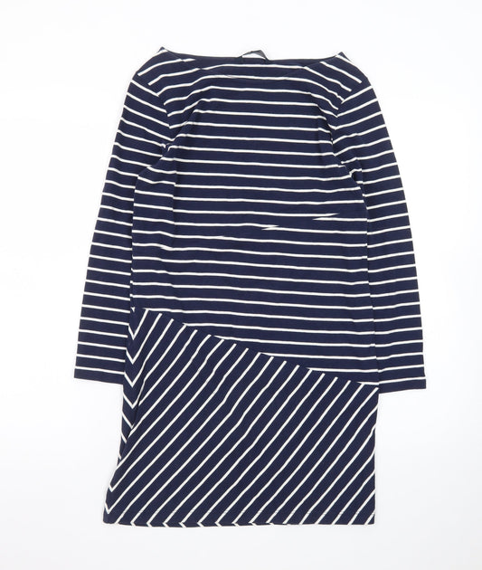 Additional front view of French Connection Women Blue Striped Shift Dress, size 10