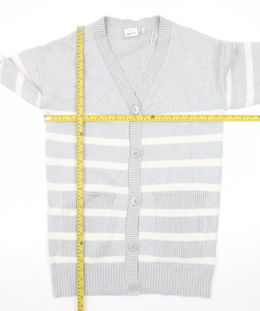 Next Women’s Grey Striped Cardigan Size M V-Neck Knit