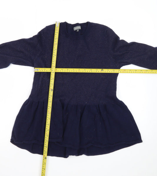Needle Womens Blue Wool Ruffle Hem Long Sleeve Jumper M