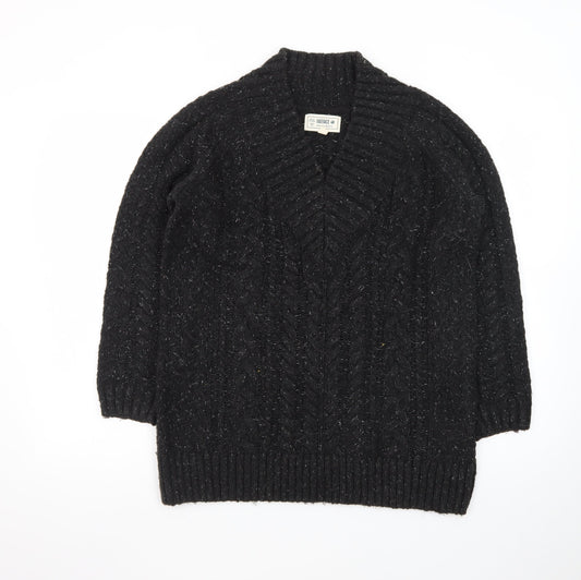 Additional front view of FatFace unisex black cable knit cardigan m