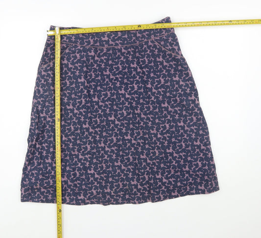 Seasalt Cornwall Womens Purple Floral A-Line Cotton Skirt Size 12
