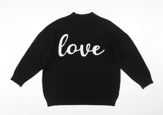 Wallis Women Black Love Pullover Jumper L Viscose Blend Knit