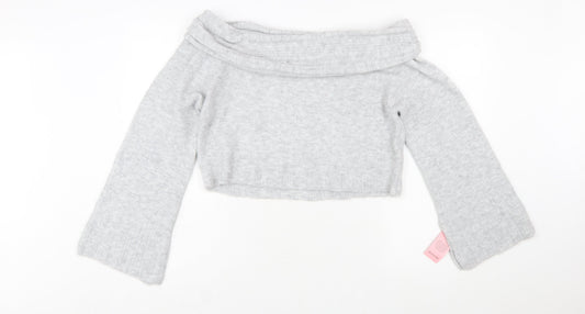 PRETTYLITTLETHING Women Grey L Off Shoulder Knit Jumper