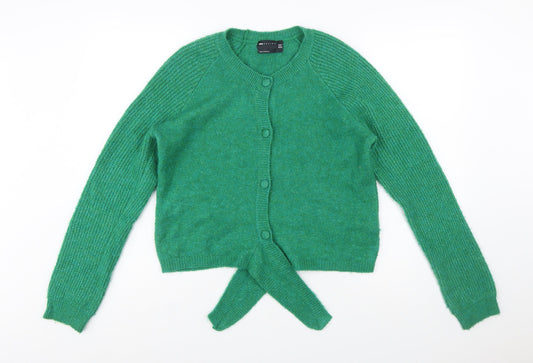 ASOS DESIGN Women Green Size 10 Crew Neck Button Front Cardigan
