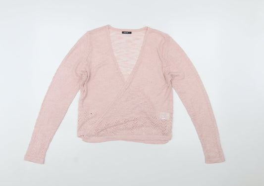 Roman Women Pink Wrap Knit Jumper Size 10 Acrylic Blend Long Sleeve