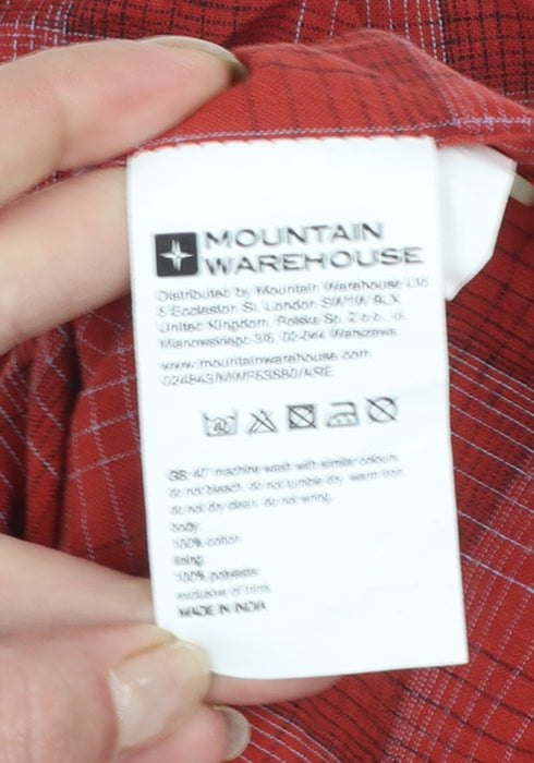 Mountain Warehouse Men's Red Check Short Sleeve Cotton Button-Up Shirt XL