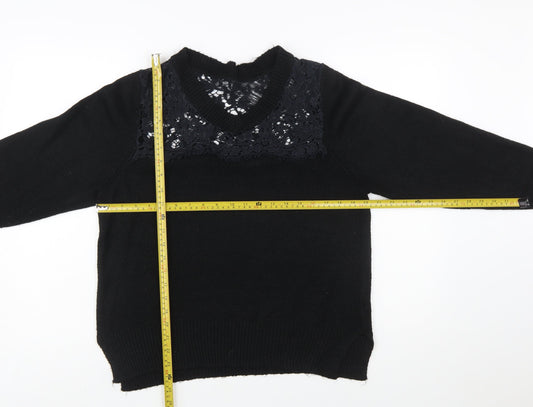 Cotton Traders Womens Black Size 16 Lace V-Neck Knit Jumper