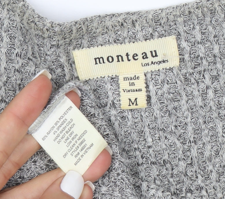 Monteau Los Angeles Women’s Grey Knit Shirt Dress Size M Long Sleeve