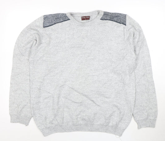 Back view of Poltex men’s grey crew neck knit jumper, size L