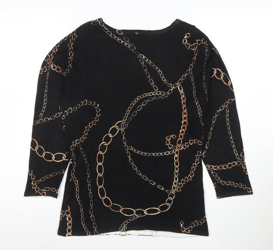 Venue Womens Black Chain Print 3/4 Sleeve Stretch Top M