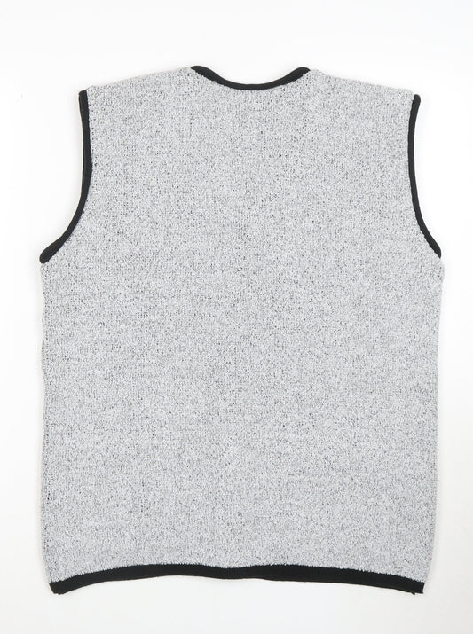 Mode Collection Women Grey Black Floral Knit Button Vest M
