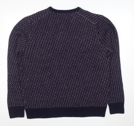 Black Brown 1826 Men's Blue Wool Blend Geometric Pullover Jumper XL