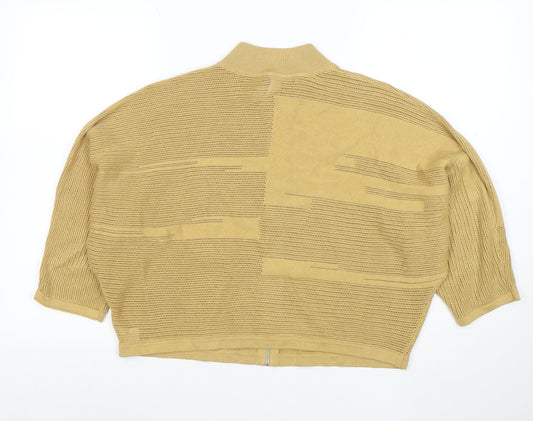 Wynne Collection Women Beige High Neck Full Zip Knit Jumper Size S