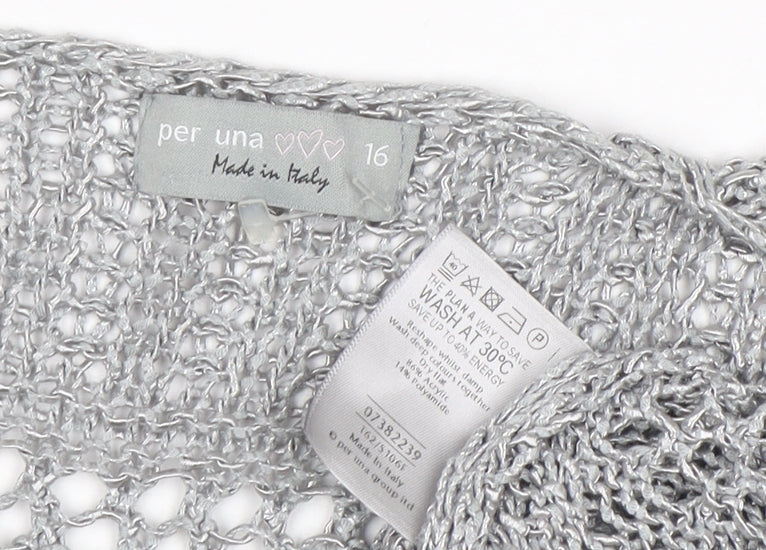 Marks and Spencer Women’s Silver Open Knit Short Sleeve Cardigan Size 16