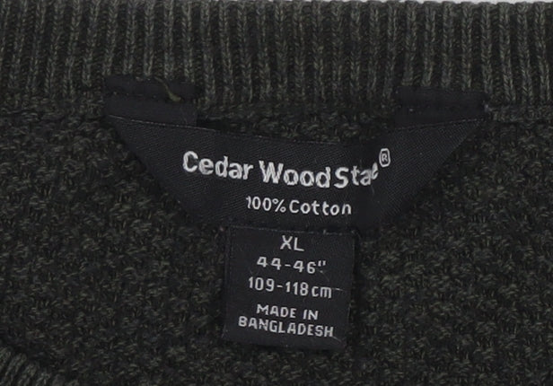 Cedar Wood State Men's Green XL Cotton Crew Neck Pullover Jumper