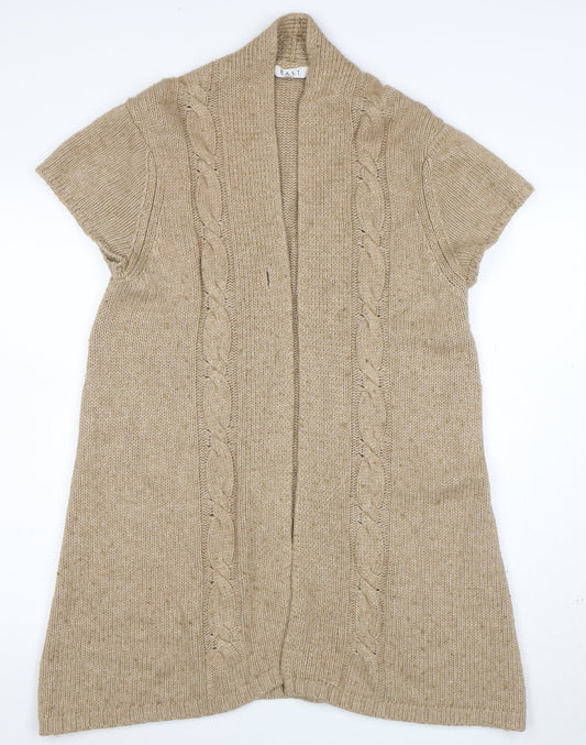 EAST Women Beige Cable Knit Short Sleeve Open Cardigan M