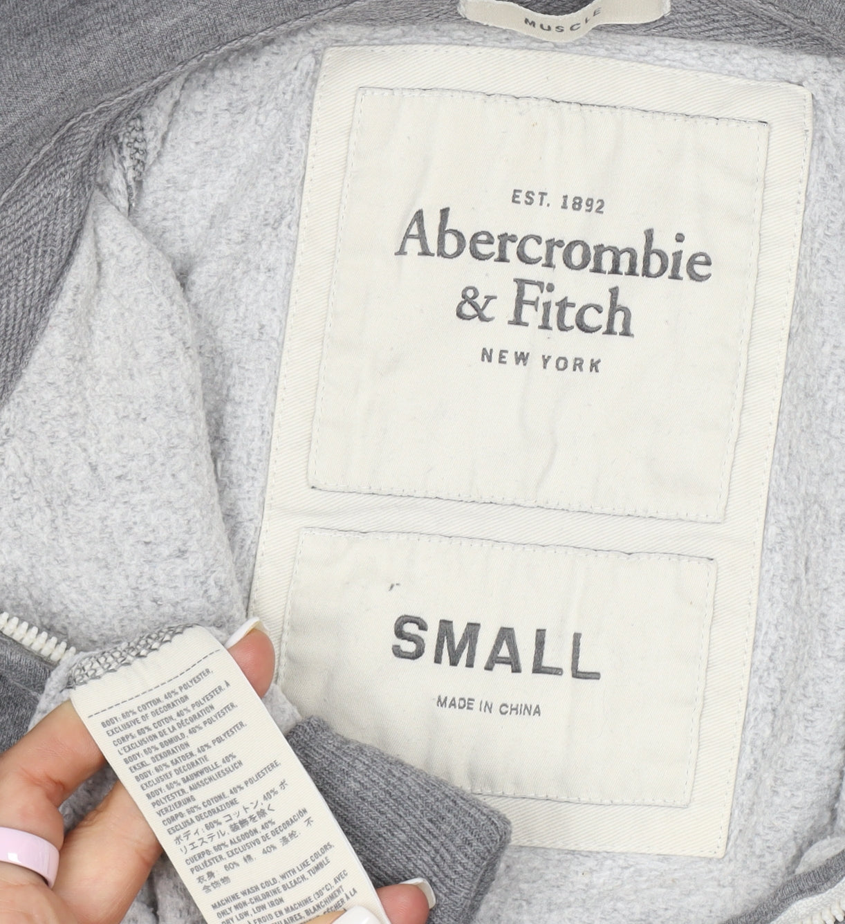 Abercrombie & Fitch Men’s Grey Full Zip Hoodie Small Classic Fit