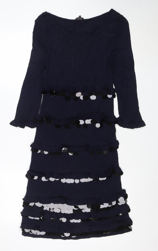 French Connection Women's Blue Sequin Long Sleeve Bodycon Dress Size 10