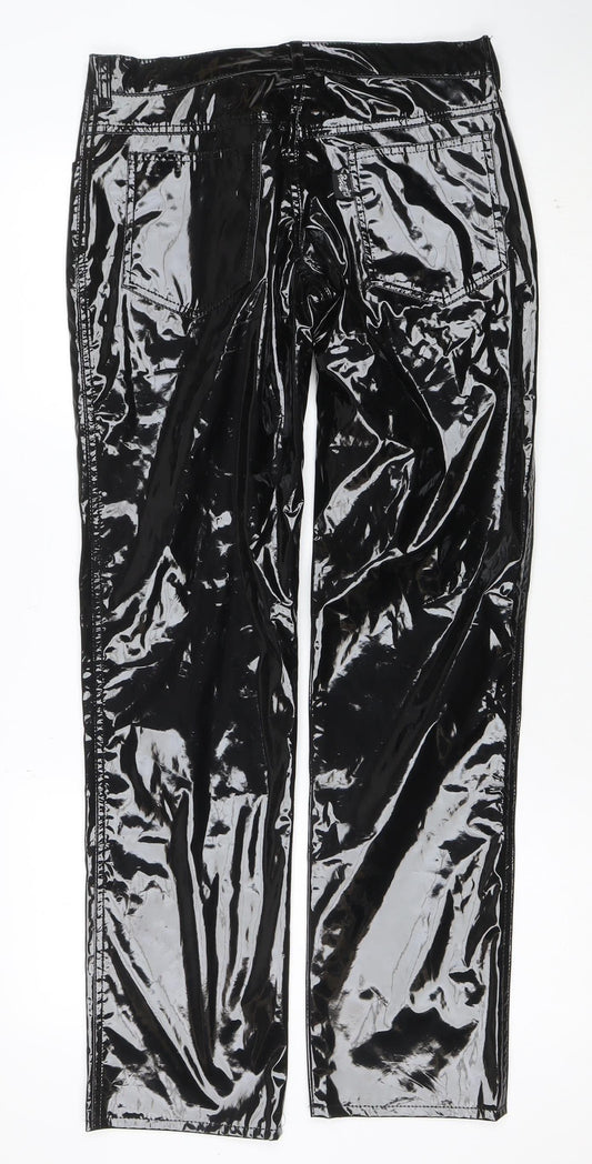 Phaze Womens Black Faux Leather Slim Fit Jeans Size 14 Gothic Rock Style