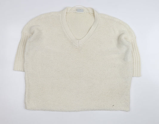 Noisy May Women Ivory Chunky Knit V-Neck Pullover Jumper XS