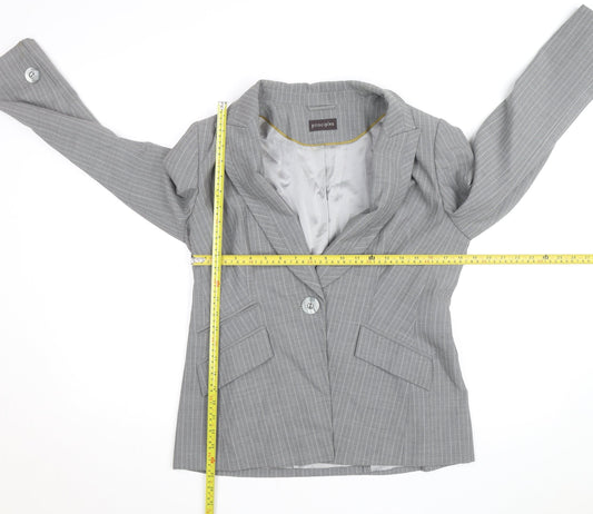 Principles Women's Grey Pinstripe Single-Breasted Blazer Size 14