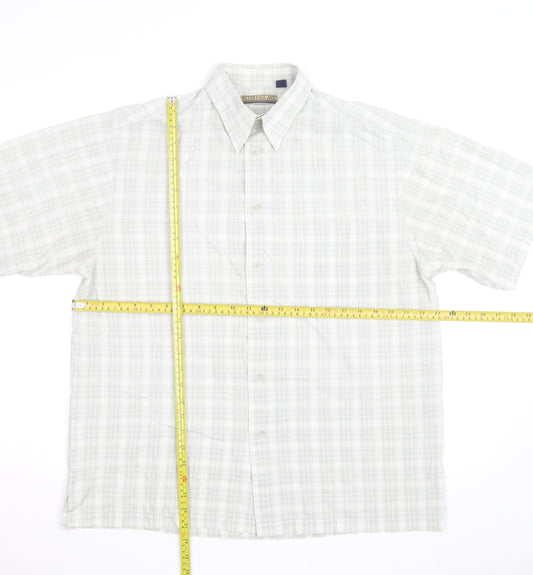 Peter England Men's Beige Check Short Sleeve Button-Up Shirt M