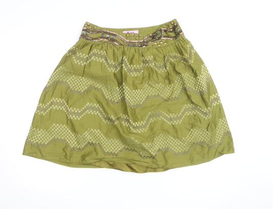 Monsoon Petite Green Beaded A-Line Cotton Skirt Size 10