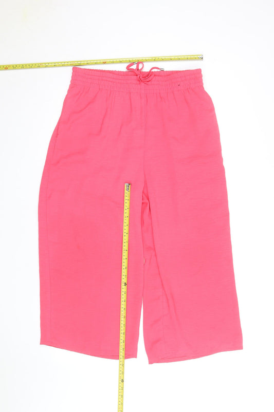Dunnes Women's Pink Cropped Wide-Leg Viscose Trousers Size M