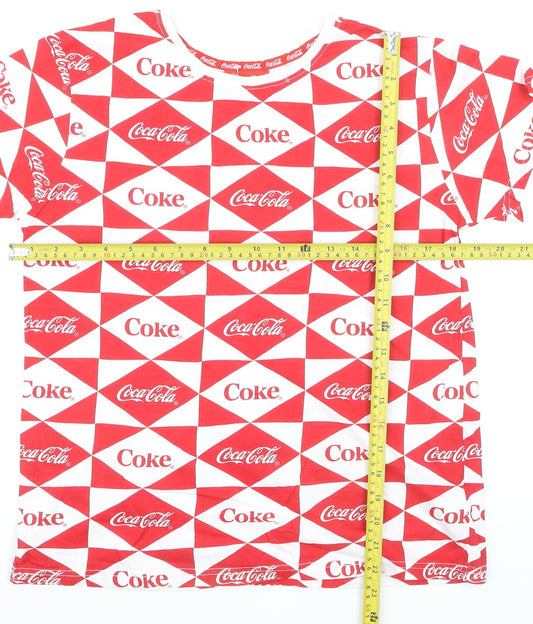 Coca-Cola Women's Red White Geometric Logo T-Shirt Size S