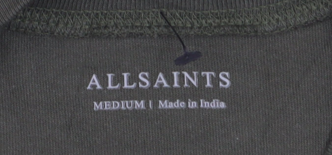 AllSaints Men's Green Crew Neck Cotton T-Shirt Medium Classic Fit
