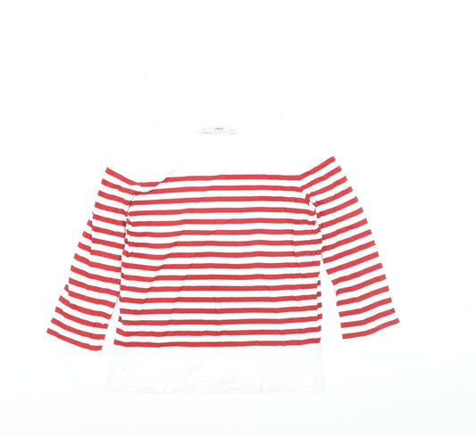 Mango Womens Red Striped Boat Neck 3/4 Sleeve Cotton T-Shirt XS