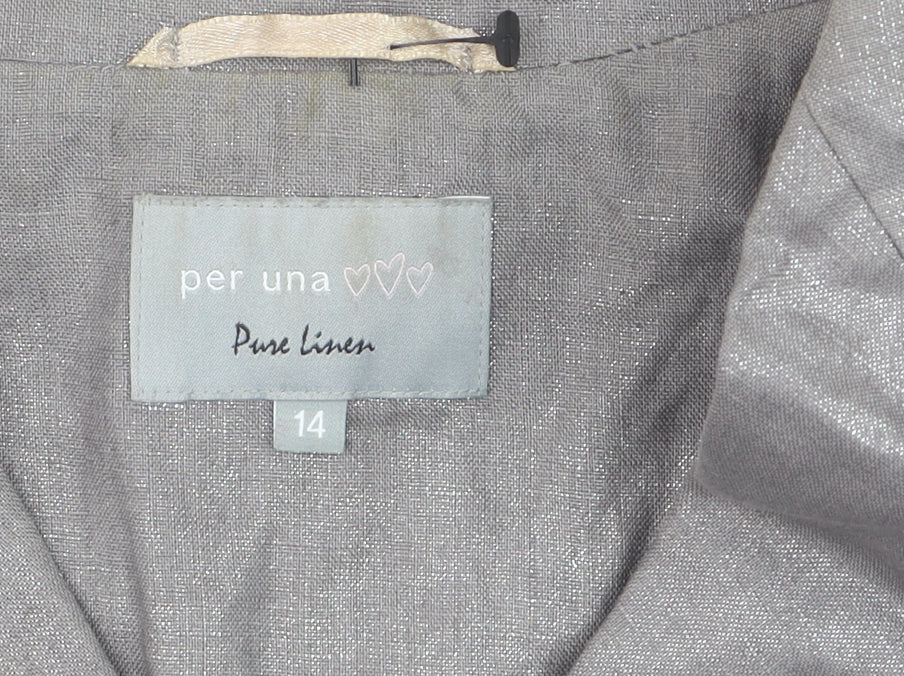 Marks and Spencer Per Una Grey Pure Linen Single Breasted Jacket Size 14