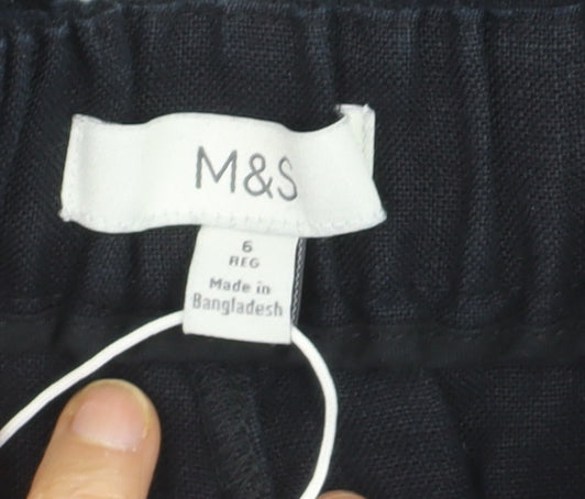 Marks and Spencer Women’s Black Linen Wide Leg Pleated Trousers Size 6