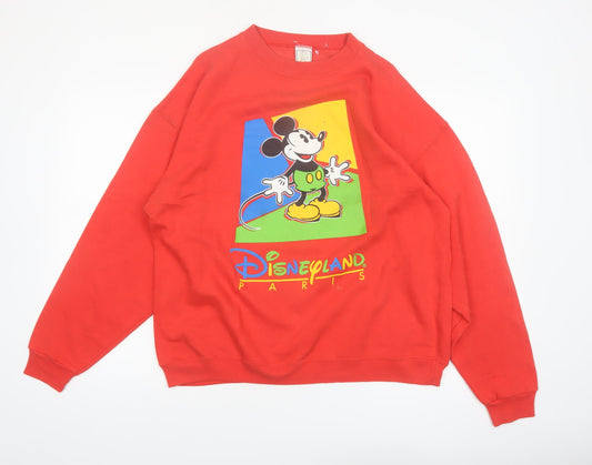 Front view of Disney Fashions women’s red mickey mouse disneyland paris pullover sweatshirt s/m