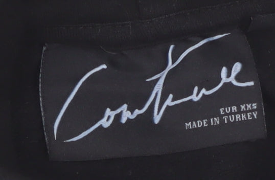 The Couture Club Women's Black Cropped Hoodie XXS Drawstring Cotton Blend