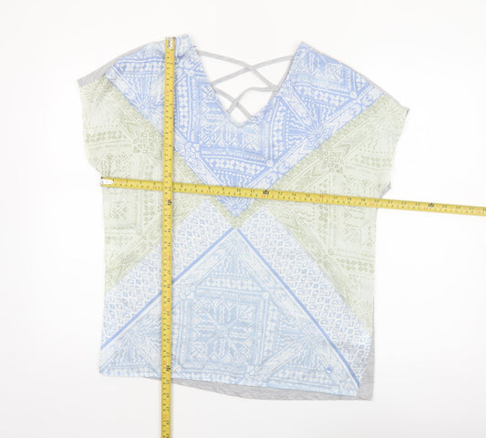 Tom Tailor Women's Blue Geometric V-Neck Strappy T-Shirt Size S