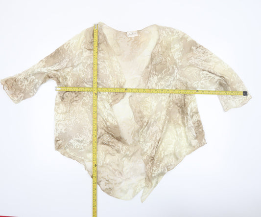 Adini Women’s Beige Silk Kimono Style 3/4 Sleeve Sheer Blouse M