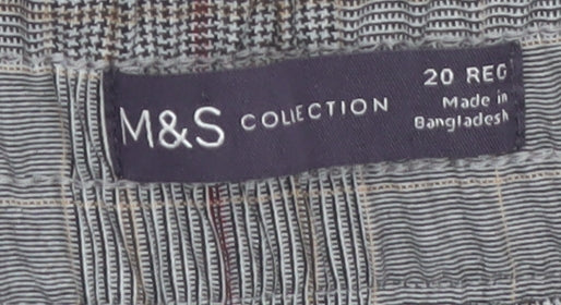 Marks and Spencer Womens Grey Checked Wide-Leg Trousers Size 20 Regular