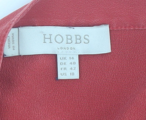 Hobbs Women Red Silk Long Sleeve V-Neck Blouse Size 14