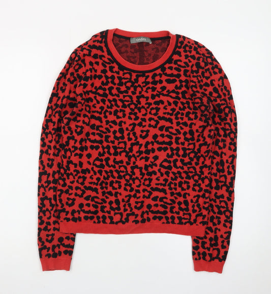 Oasis Women Red Leopard Knit Pullover Jumper Size S