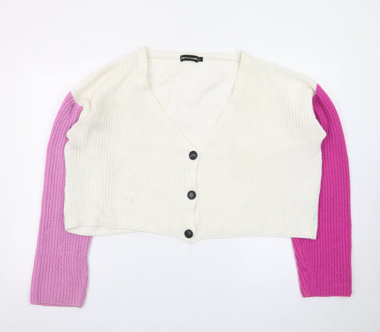 PRETTYLITTLETHING Womens Multicoloured L Cardigan Knit V-Neck Jumper